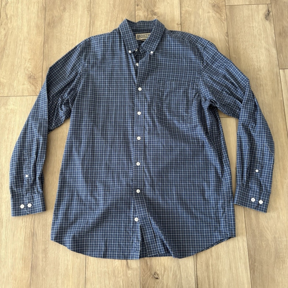 Duluth Trading Plaid Flannel Shirt Button Down Mens LT Tall Blue Workwear EUC